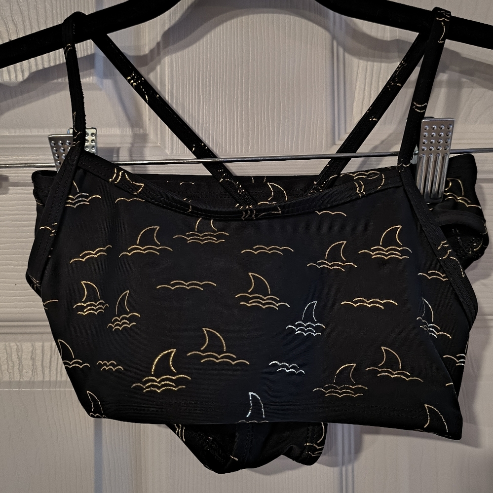 Art Class Girls Sz XS Black and Gold Shark Print Bikini Top & Bottoms
